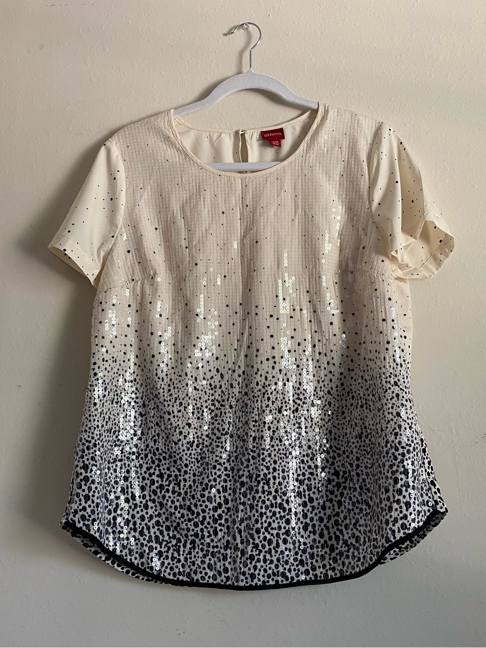Merona Cream to Black Sequin Ombre Short Sleeve Blouse
